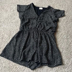 Sienna Sky black and white polka dot short sleeve romper